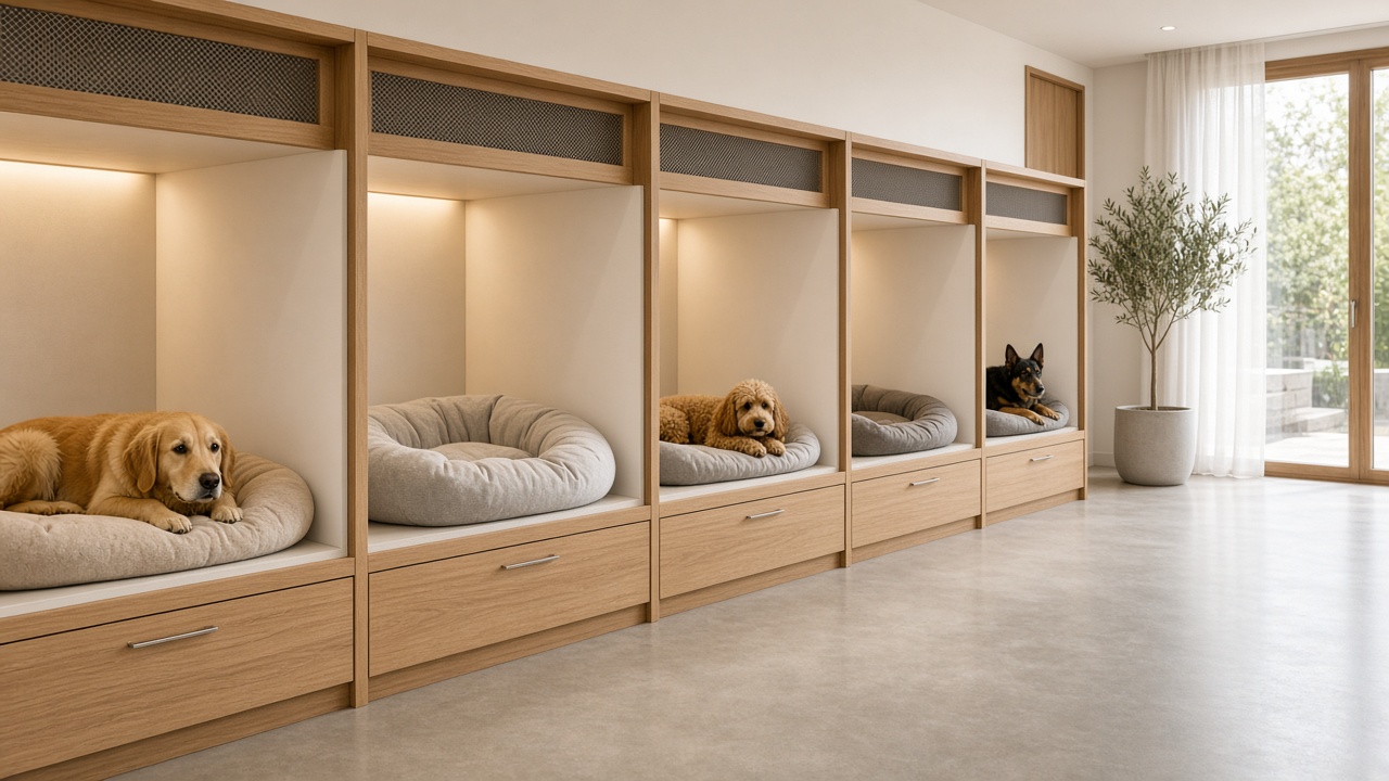 Modern köpek oteli odaları ve konaklama alanları